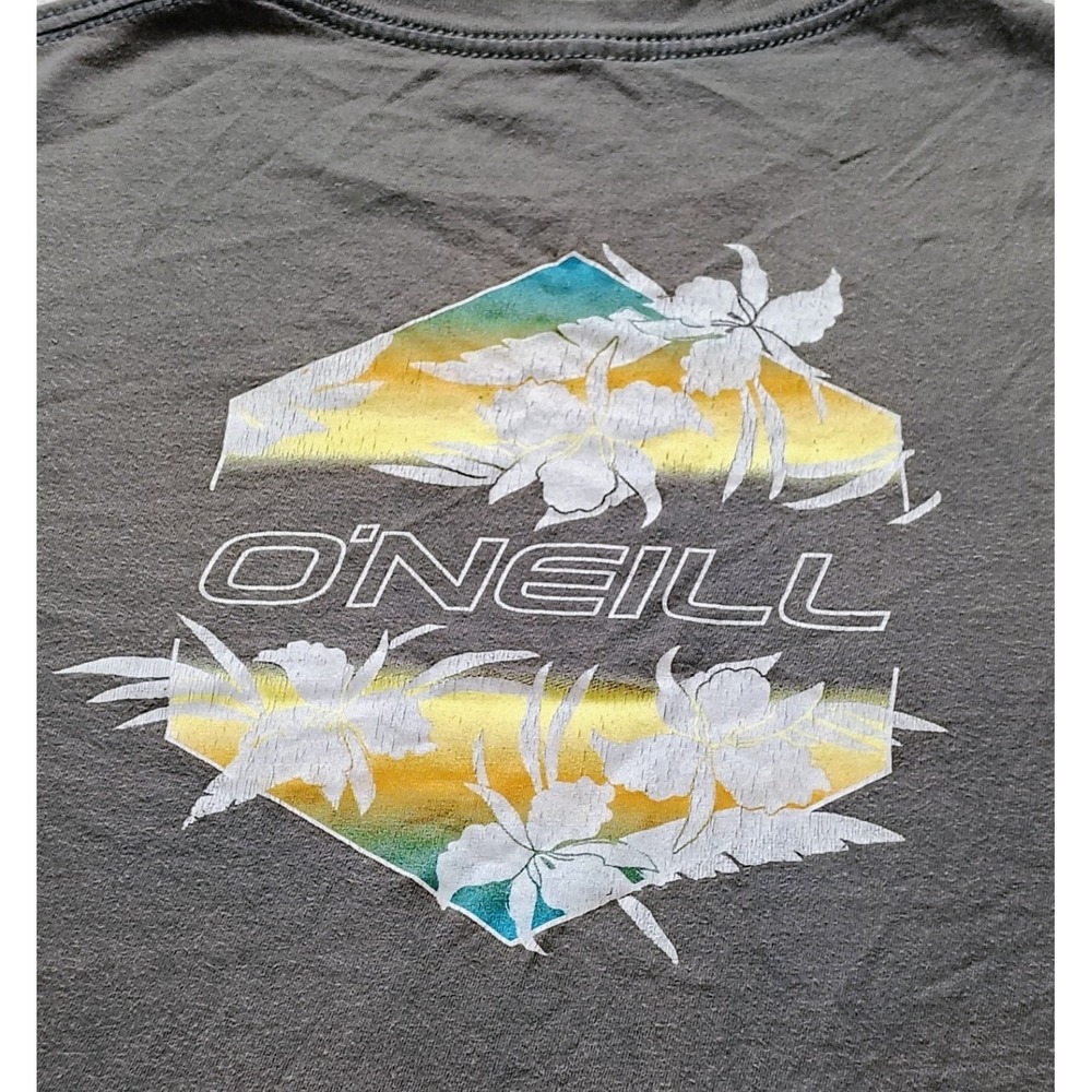ONeill Mens Modern Fit Graphic T-Shirt Charcoal Gray Floral Back Print Small 21